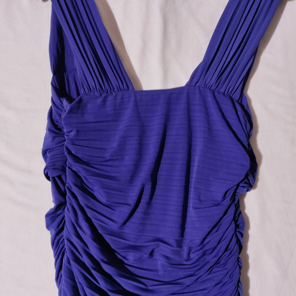 NICOLE MILLER Blue COCKTAIL FORMAL GOWN RUCHED FITTED DRESS SIZE 8 - Picture 8 of 16